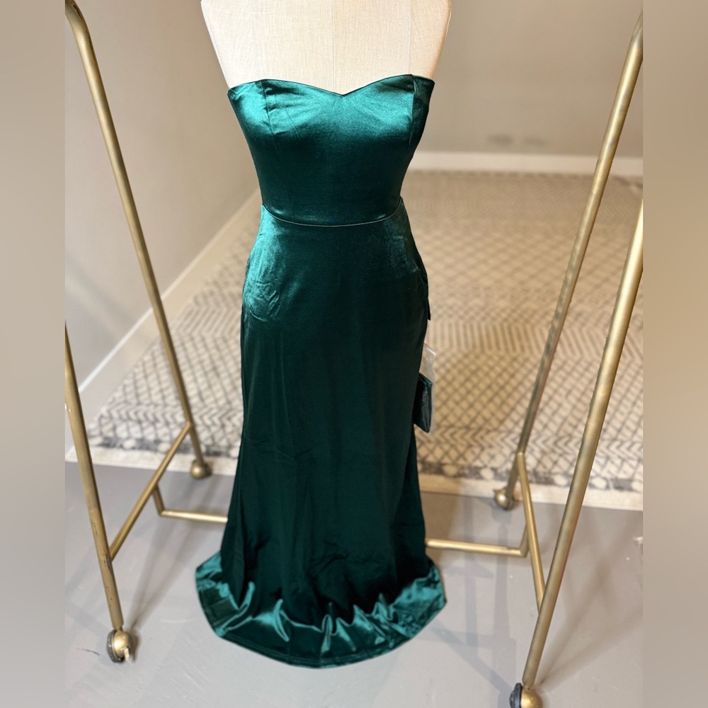 Emerald Green Satin Strapless Dress